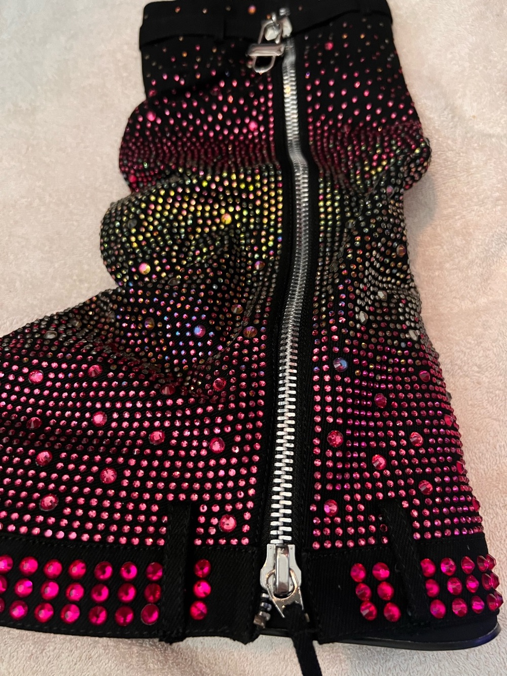 Rainbow Rave Boots Black Denim w/ Zipper. 5” Platform Wedge Ombre Rhinestones - Picture 6 of 17